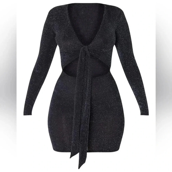 PrettyLittleThing Black Glitter Mini Dress - Picture 5 of 9